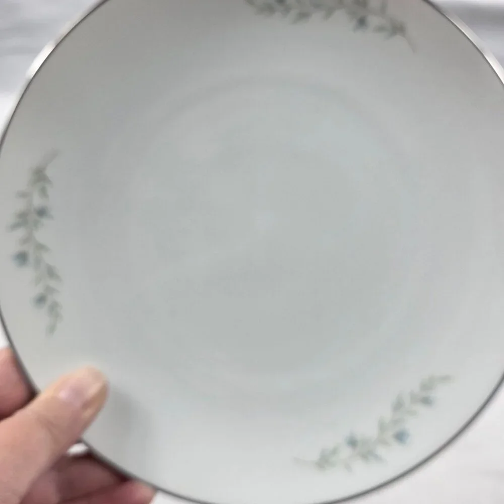 FOUR Noritake Tilford Salad Plates White with Blue Flowers & Green Leaves